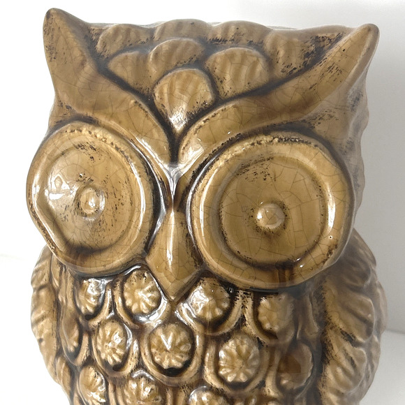 Vintage Ceramic Large 10" Brown Owl Glossy Art MCM Decor - Picture 2 of 9
